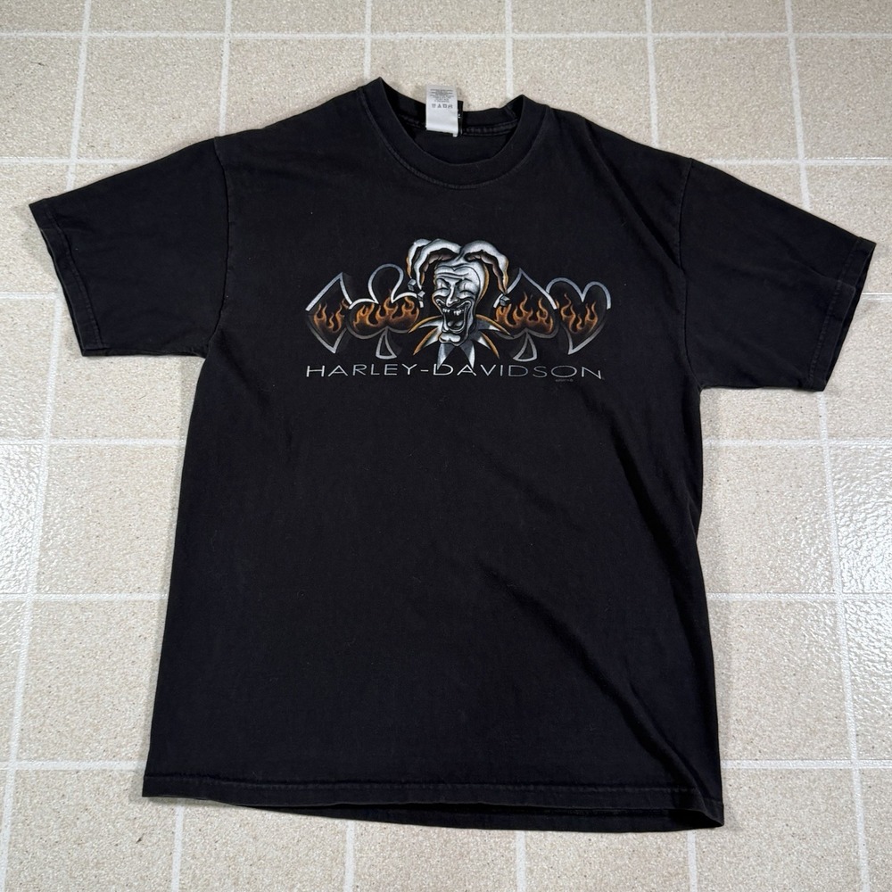 Vintage Harley Davidson Flaming Jester Tshirt Sz L Grunge Biker Motorcycle Flame